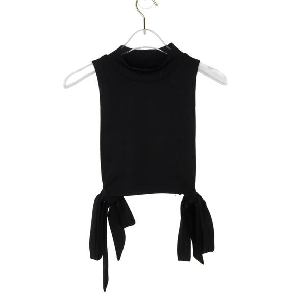 Shein Black Ribbed Knit Tie Front High Neck Top XS Crop Tank High Neck Halter - Picture 3 of 8